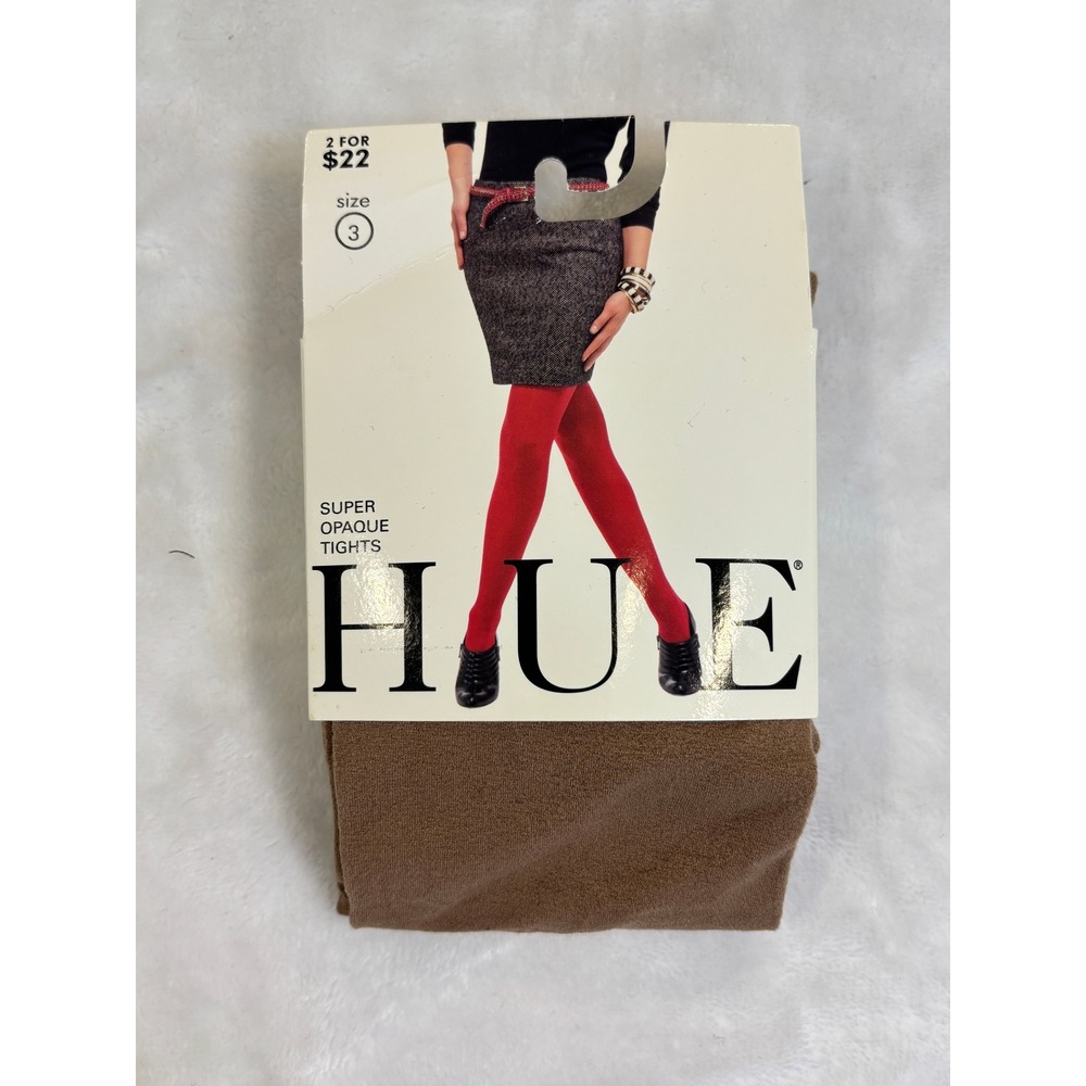 Hue Super Opaque Tights Camel Brown Solid Size 3 Nylon Spandex‎ DD0411 New